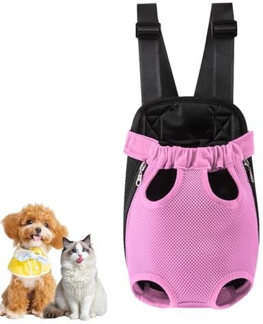 Hunde Rucksack Atmungsaktive für kleine/mittelgroße Hunde Katzen Kaninchen | Verstellbare Schultergurte Haustier Rucksack Hund Tragetasche mit Innerer Sicherheitsleine für Camping Reisen (Rosa,M)