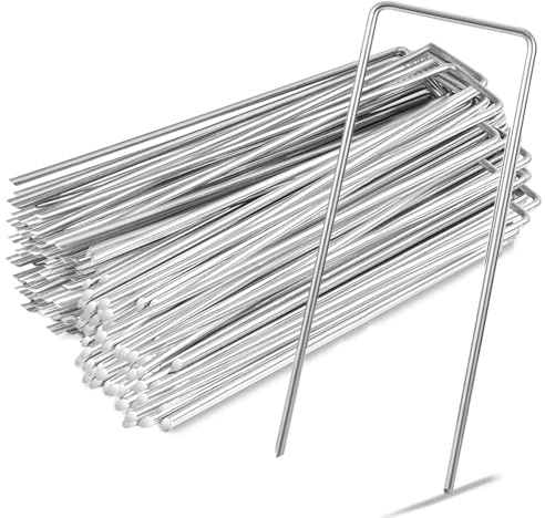 Azxndy 15 cm U-förmige Metall-Gartennadeln aus verzinktem Stahl – rostbeständige Bodendecker-Befestigungen und winddichte Netzheringe – einfaches Einschlag-Design, verstärkte Stahl-Zelt-/Planenpfähle