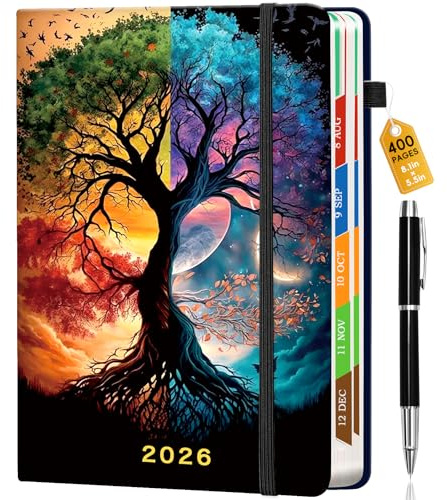 Pcuntslo Kalender 2026, Wochenkalender, A5, 200 Blatt (400 Seiten), Januar – Dezember, Notizblock, Tageskalender, 21 x 14,5 cm, Schülerkalender, Wochenplaner, Planer Notebook (vier Jahreszeiten)