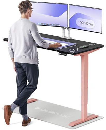 Desktronic HomePro Standing Desk – 140 x 70 cm Height Adjustable Desk with Electric Dual Motor, Touchscreen Controller & Integrated USB/USB-C, 3 Memory Presets
