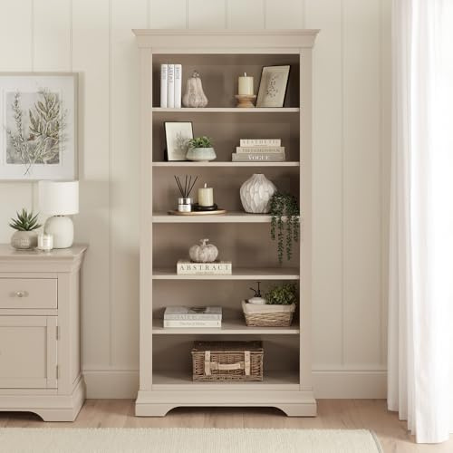 Wilmslow Dove Grey Painted Tall Large Bookcase | Solid Wood Shelving Unit with 5 Shelves | Modern Rustic Living Room, Bedroom, Office Storage | Spacious Bookcase for Books, Decor & Storage