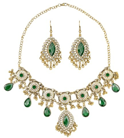 VLYX Traditionellt indiskt smyckeset för kvinnor, Halsband & Jhumka örhängen, Boho etnisk stil, Bröllop, Fest & Festliga accessoarer