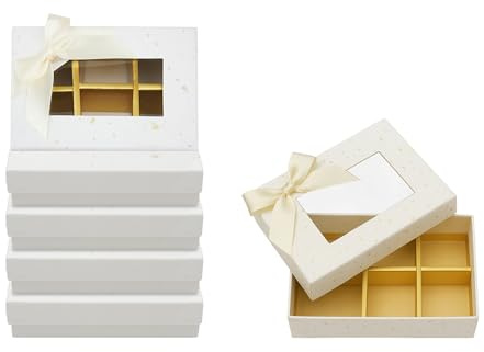 Emartbuy 6 Stück Elegante Creme Schokolade Geschenkboxen mit Band & Fenster - 6 Fächer - Größe 12,2 x 8,5 cm (4,8 x 3,35 Zoll)