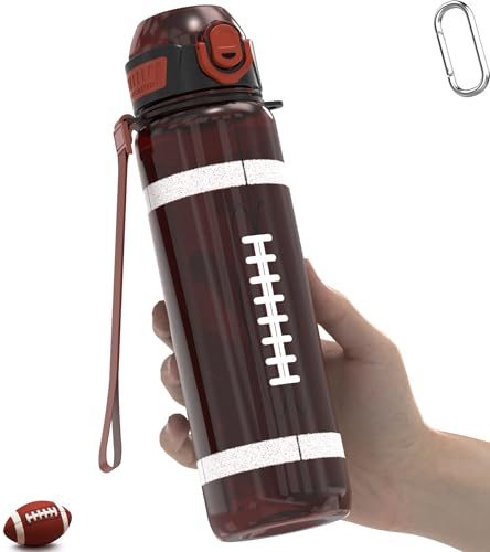 MYFOREST American Football Water Bottle, Light, Quick-Open Gulp Lid/Straw | 360° Leak-Proof, Drop/Scratch Resistant for Sports/Travel/Gym/Office, Unique Fan Gift, 34oz/1L Daily Hydration