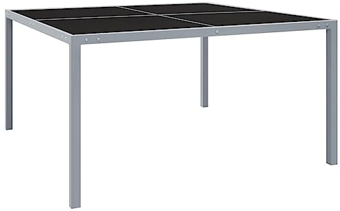 Nqyjm Esstisch für den Außenbereich, Gartentisch, 130 x 130 x 72 cm, grau, Stahl und Glas, für Garten, Strand, Balkon, Terrasse, Camping