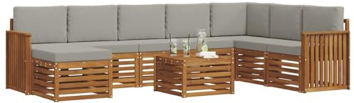 vidaXL Sofagarnituren 9 pcs Natürlich und Hellgrau Massivholz Akazie, Modernes Outdoor-Sofa Set, langlebige Sitzmöbel für Garten, Terrasse, Lounge und gemütliches Wohnen