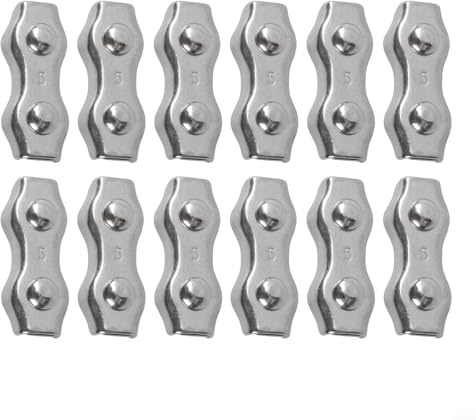 12 Pack M5 Electric Fence Wire Connectors, Galvanized Steel Rope Clamps for 5mm Wires, Heavy Duty Double Clamp Kit for Agricultural and Residential Fencing