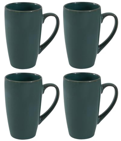 YöL Set of 4 - Large Green Reactive Glaze Latte Mug 600ml Stoneware Coffee Cups Tall Tea Mugs Modern Kitchen Drinkware for Latte Cappuccino Hot Chocolate Everyday Use