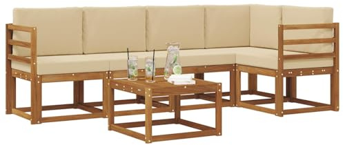 vidaXL Outdoor-Sofagarnitur mit Kissen 6 pcs Natur und Beige, Cooles Garten-Sofa, modernes Outdoor-Eckmöbel, langlebige Terrassen-Sitzgelegenheit, gemütliches Lounge-Set für die Terrasse