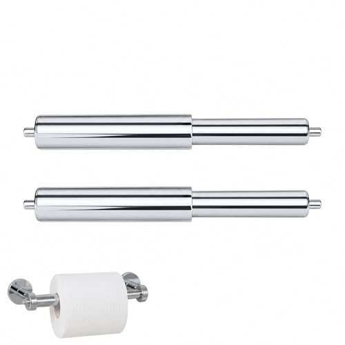 ApexPine 2 Pcs Adjustable Toilet Roll Holder Spring Rod Replacements | 2 pack adjustable chrome plastic toilet roll spindles, 11.5-16.5cm for bathroom kitchen paper holder replacement accessory