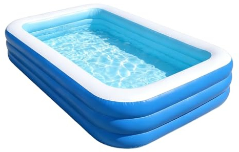 Piscine Enfant Gonflable Rectangulaire, Pataugeoire Gonflable Adulte 210cm Grande Pataugeoire Familiale, Bassin Aquatique à Parois Épaissies pour Jardin, Extérieur et Fêtes d’Été
