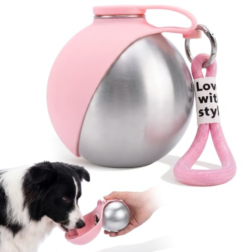Bebedero Portátil para Perros 285ml, Botella de Acero para Perros Inoxidable Antifugas con Sistema Antirreflujo, Cuenco Plegable para Perro de Silicona, Bidón de Agua para Perro para Trekking,Viajes