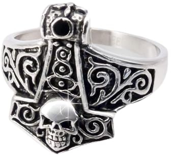 Fly Style 1 Stück Ringe aus Edelstahl - Totenkopf, Alien, Drache, Eisernes Kreuz, Ring Grösse:23.9 mm, Modelle:Thors Hammer Skull Wikinger