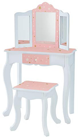 Teamson Kids Childrens Rosa Holz-Schminktisch und Hocker Spiegel TD-11670K