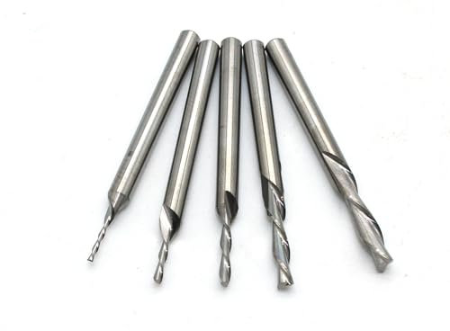 TEMO 5 pc Carbide Downcut Inlay Router Bits Set: 1/8 inch (3.2mm), 3/32 inch (2.4mm), 1/16 inch (1.6mm), 3/64 inch (1.2mm), and 1/32 inch (0.8mm)
