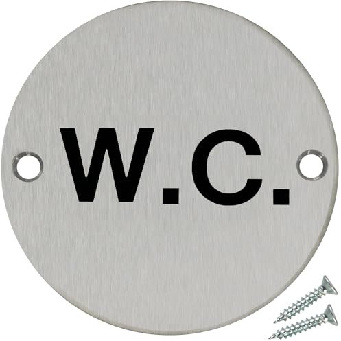 Fire Door Guru® W.C. Door Sign - 76mm Disc - Stainless Steel Safety Sign - Fixings Included