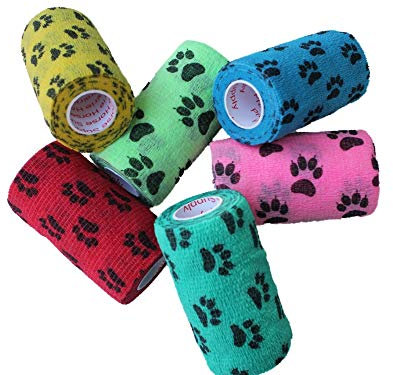 Prairie Horse Supply 7,6 cm Tierarztbandage, verschiedene Pfotenabdrücke, 6 Stück, selbstklebend, haftend, Flexbandage, Griffrolle für Hund und Katze