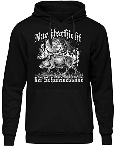 Uglyshirt89 Nachtschicht bei Schweinesonne Männer Herren Kapuzenpullover | Jäger Jagd Förster Wildschwein Waidmannsheil Jagdbekleidung (XL)