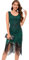 VILOREE 1920 Pailletten verschönert Quasten Falten Flapper Damen Mini Kleid Party Gastby Motto Grün L