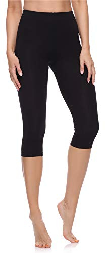 Merry Style Damen Leggings 3/4 Capri Leggings Damen aus Baumwolle Capri Sportleggings MS10-199 (Schwarz, L)