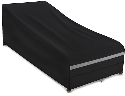 Dokon Housse Chaise Longue Jardin Extérieur Imperméable, Tissu Oxford 420D, Coupe-Vent, Anti-UV Housse de Protection Transat Bain de Soleil avec Grilles D'aération (200x75x40/70cm) - Noir
