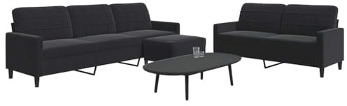 Owoxanthellate 3-teilige Samt Sofa Garnitur Schwarz 157/226 cm Breit Modernes Design Metallgestell Stabile Couchgarnitur für Wohnzimmer Büro und Gästezimmer