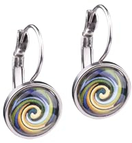 Adi Modeschmuck Ohrring 'Sienna', farbige Ornamente unter einem 12mm Glas Cabochon, handgefertigt in Berlin (Multicolor)