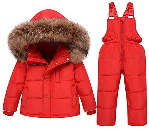 amropi Tuta da Sci per Bambino Unisex Tute Completo da Neve 2 Pezzi Invernale Giacca con Cappuccio e Pantaloni Rosso,3-4 anni