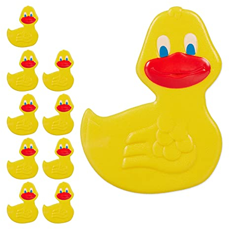 10 x Badewannen Sticker Kinder, Tier-Design Ente, mit Saugnäpfen, Badesticker Wanne & Dusche, Anti Rutsch Pads, gelb