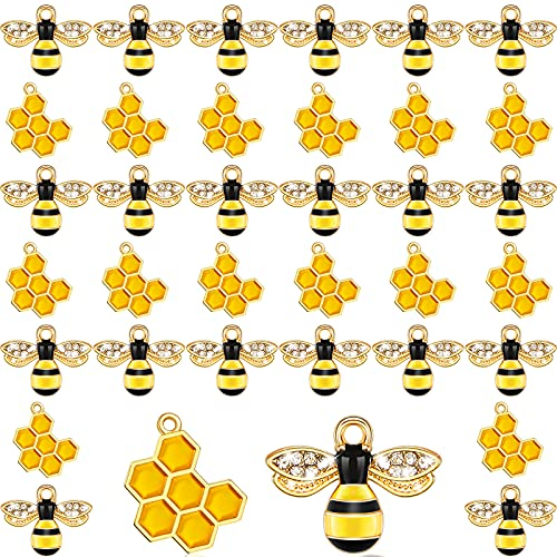 60 Stücke Legierung Emaille Bee Charms Bienenwabe Charms Mini Bienenwabe Charms für Schmuck Herstellung Strass Biene Nette Charms für DIY Anhänger Charms Ohrringe Schlüsselanhänger