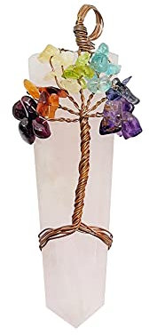 Handmade Copper Wire Wrapped Healing Crystal Tree of Life Chakra Pendant (Rose Quartz)