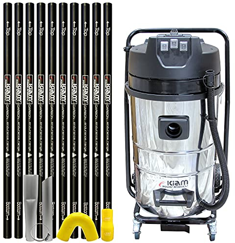 Kiam Gutter Cleaning System KV80-3 3600W Triple Motor Industrial Wet & Dry Vacuum Cleaner & Carbon Fibre Gutter Pole Kit (40ft (12m))