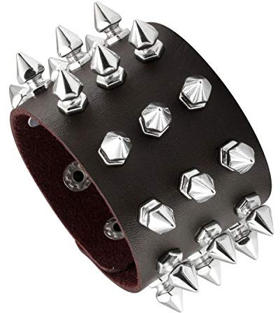 Eigso Punk Armband Breite Braune PU Lederarmband mit Nieten Knöpfenverschluss für Damen Herren