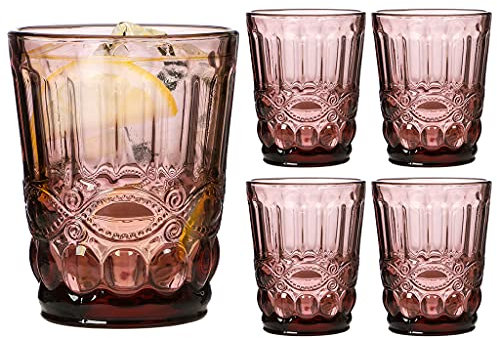 Dibor Set of 4 Embossed Pink Baroque 250ml Tumbler Drinking Glasses