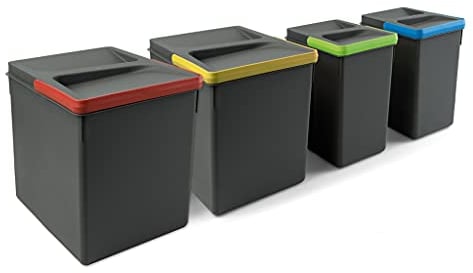 Emuca - Poubelles pour tiroir de cuisine Recycle, Hauteur 266, 2x15L + 2x7L, Plastique gris anthracite, Plastique