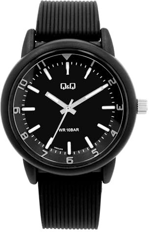 Q&Q Herren-Uhr Silikon 10 Bar Leuchtzeiger Leuchtindexe Analog Quarz (schwarz weiß)