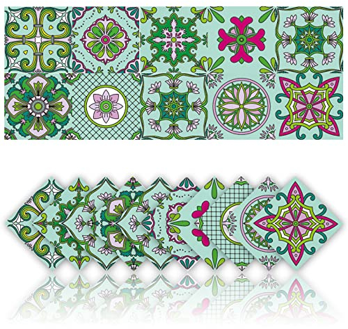 Cendray 20 Pièces Autocollants Carrelage de Cuisine Carrelage Adhesif Mural Stickers de Salle de Bain Autocollants Décoration Murale PVC étanche Mosaïque Style Rétro (20x20cm,Vert)