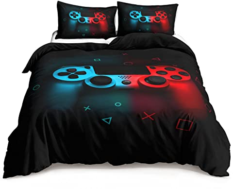 HOSIMA Gamepad Bettwäsche für Kinder Jungen Jugendliche 2 teilig Spieler Bettbezug Set für Einzelbett, 1 mal 135x200cm Moderner Bedruckter Bettbezüge mit Reißverschluss und 1 mal 80x80cm Kissenbezug