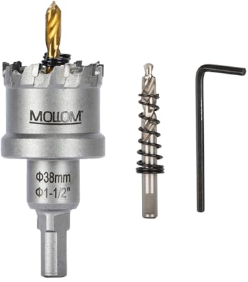 Mollom (38mm | 1-1/2) Sierra de Corona de T.C.T Carburo Broca con 2 Brocas,Punta de carburo de tungsteno para Metal Duro,Acero,Hierro,Cobre,Madear,Latón,Plástico