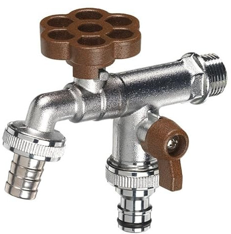 Rubinetto a Sfera Doppio per Fontana da Giardino con Fiore e Leva Colorate Belfer RUB/030 Ruggine