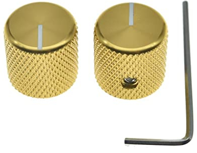 KAISH 2 Stück Aluminium Metall Flat Top Gitarre Bass Knobs Guitar Volume/Tone Control Knobs 1/4 Universal Potentiometer Pot Knobs with Indicator Line for Tele/Telecaster Gold