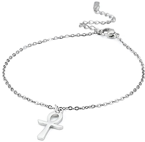 UNIFT Knöchel Kreuz Armband Knöchel für Frauen Ägyptischer Schlüssel des Lebens Kreuz Armband Knöchel Mode Charm Knöchel Kreuz Amulett Schmuck (Silber)