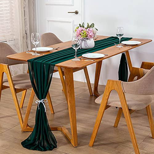 Swsen 6 Stück Chiffon Tischläufer Armeegrün 300 x 70 cm, Hochzeit Tischläufer Waschbar - Romantischer Hochzeitsläufer für Hochzeit, Geburtstag, Brautdusche, Babyparty, Tischdekoration
