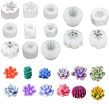 CDIYTOOL 13 Stampi in Silicone per Piante Grasse, Candele, Resina, Cera, Sapone e Decorazioni per Torte - Fai Da Te