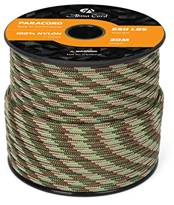 Abma Cord Paracord 550 Nylon Seil Paracord 4mm Schnüre mit 7 Kern-Strängen Type III Survival Fallschirm Schnur - Max. 250kg (550lbs) - Military Camo Series