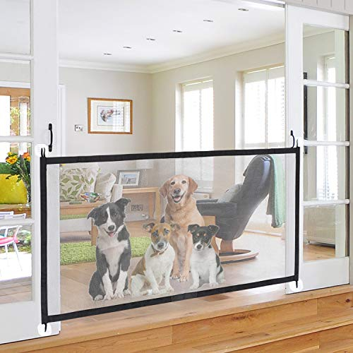 Türschutzgitter Hunde Haustiere Absperrgitter Faltbar Einziehbar Kinderschutzgitter Baby Ausziehbar Treppenschutzgitter Mesh Automatisch Hundebarrieren Tragbar Laufstall Absperrgitter 80cm x 180cm