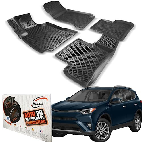 Trimak Passgenau 3D Fussmatten Auto Kompatibel mit Toyota Rav 4 4 Gen 2013-2018 Auto Zubehör 1. und 2. Reihe Gummimatten Autos TPE Allwetter Geruchlos rutschfest Vorne & Hinten Schwarz