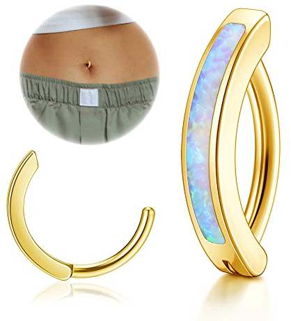 JSDDE Edelstahl Bauchnabelpiercing Ring mit Opal 1.6mm/14ga 10mm Bauch Clicker Piercing Bauchnabelringe Gold