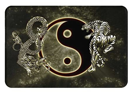 BEULSI Yin Yang Drachen-Tiger-Teppich, Eingangsbereich, Teppich, dekorativ für drinnen und draußen, rutschfest, ultra-saugfähig, Badezimmerteppich