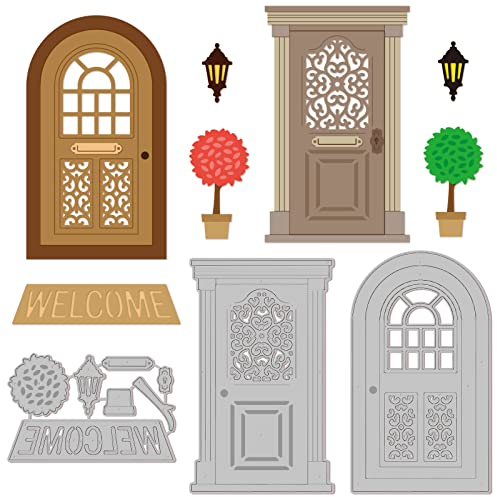 GLOBLELAND Türbogen Türstanzformen Türlampe Grüne Pflanzen Willkommensdecke Prägeschablonen Vorlage Für Dekorative Prägepapierkarte DIY Scrapbooking Album Basteldekoration